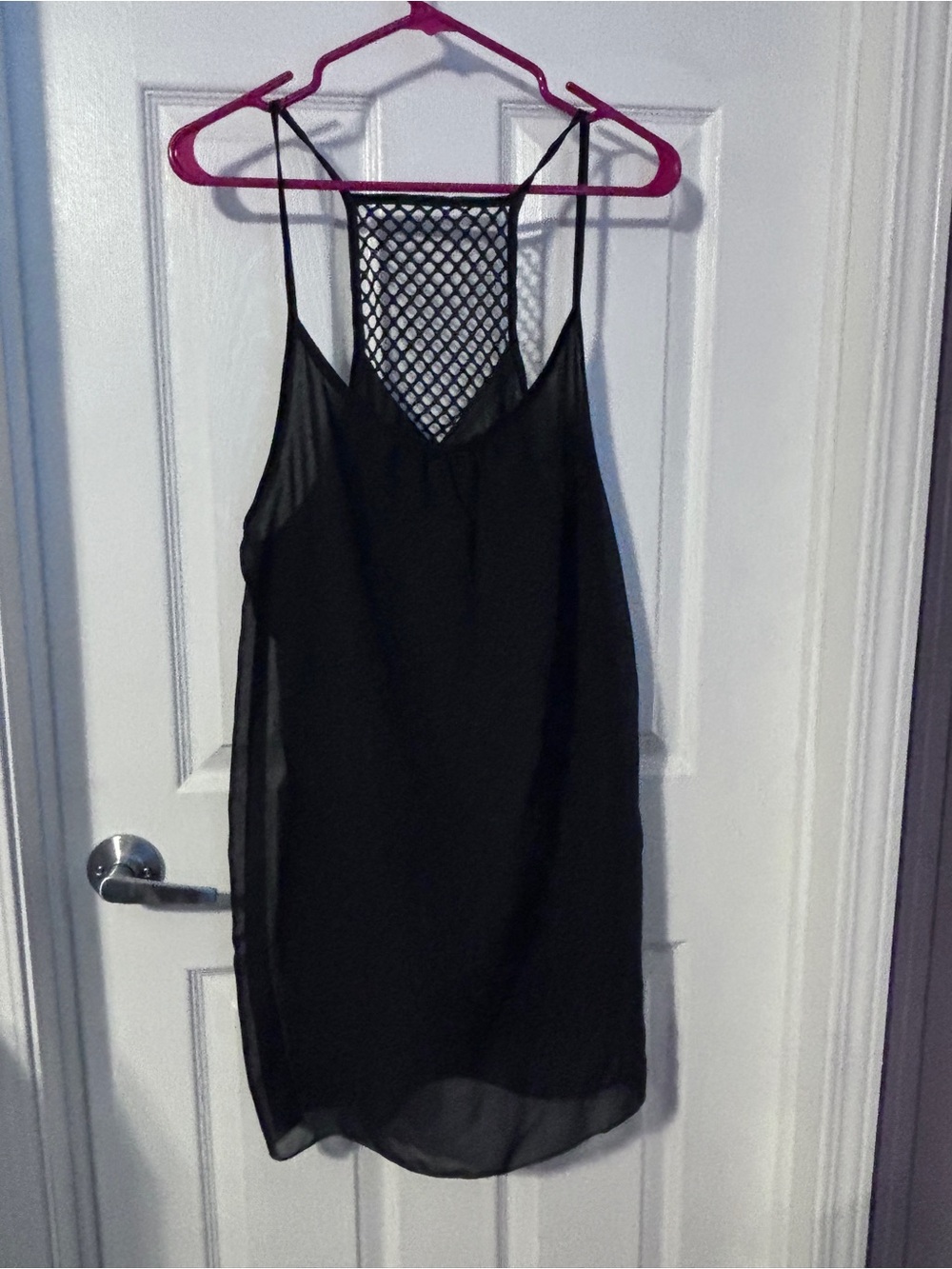 Black Mini Slip Dress with Mesh Back Detail